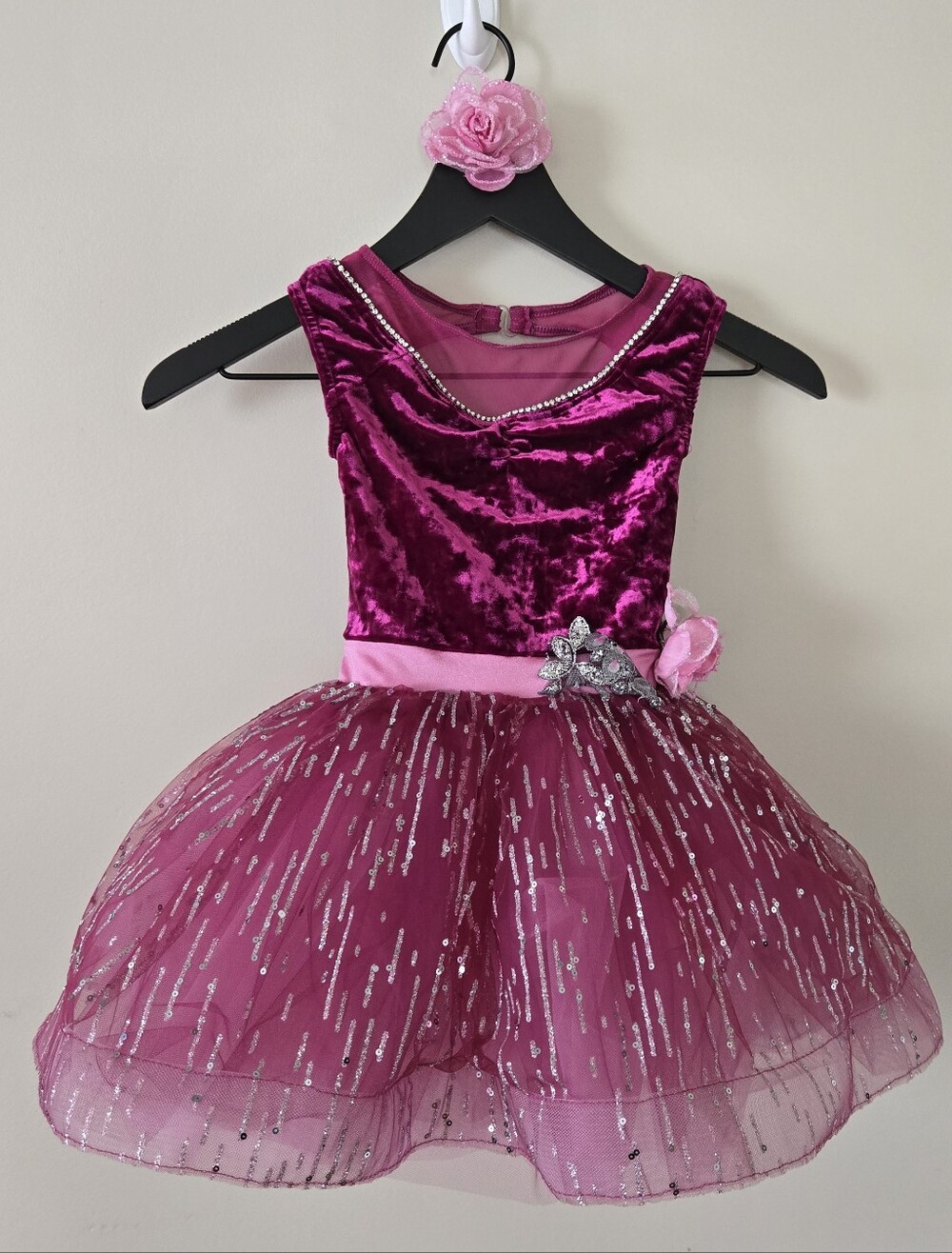 Girls' Small Child Burgundy Purple Sparkle Velvet Party Dress Tulle Skirt GUC